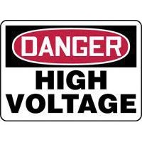 Accuform Signs MELC113VA Accuform Signs 7\" X 10\" Red, Black And White Aluminum Value High Voltage And Hazard Sign \"Danger High V